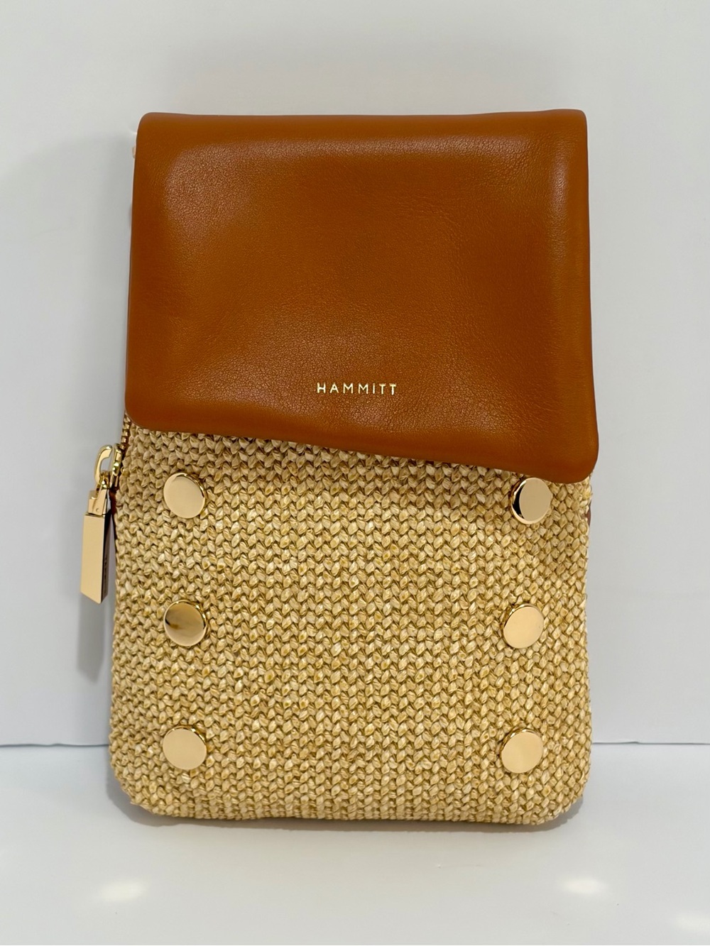 Hammitt VIP Mobile Crossbody Bag In Cocoa Raffia With Shiny Gold Hardware NWOT - Picture 8 of 15